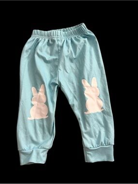Light Blue Kids Bunny-Print Casual Bottoms